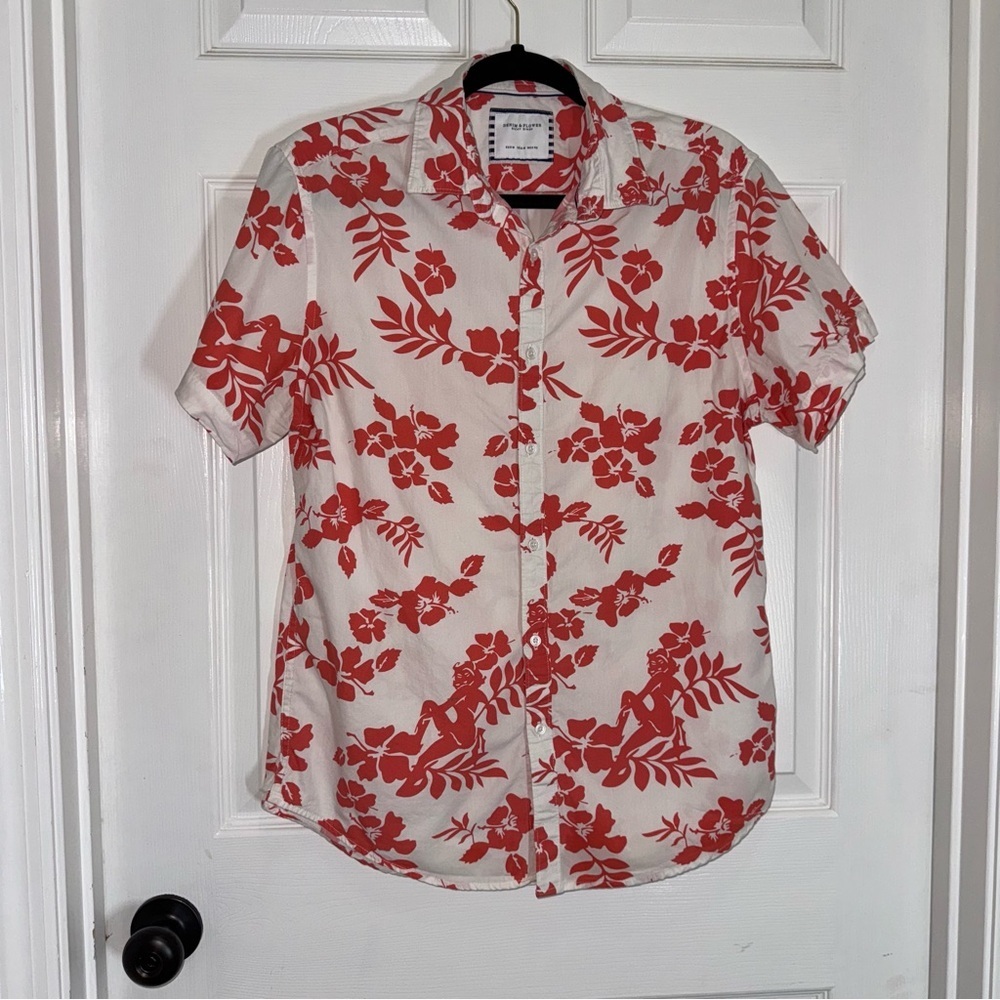 Denim & Flower Ricky Singh Vibrant Red Floral Shirt size M